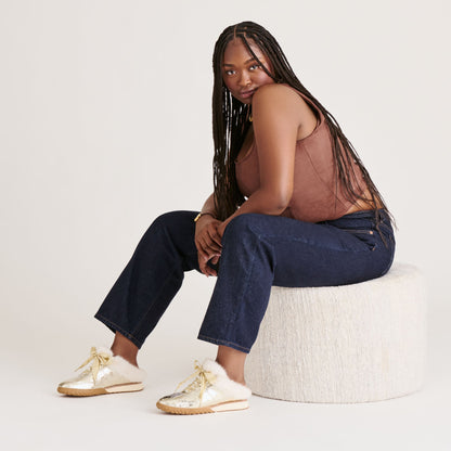 Izzey Plush Platinum Leather Sneakers | Dolce Vita