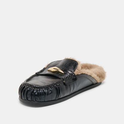 Jodero Plush Black Leather Flats | Dolce Vita