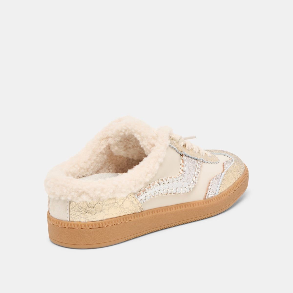 Notice Slide Plush Silver Gold Crackled Leather Sneakers | Dolce Vita