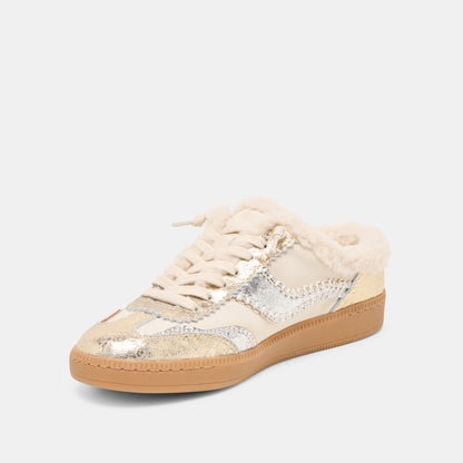 Notice Slide Plush Silver Gold Crackled Leather Sneakers | Dolce Vita
