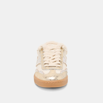 Notice Slide Plush Silver Gold Crackled Leather Sneakers | Dolce Vita