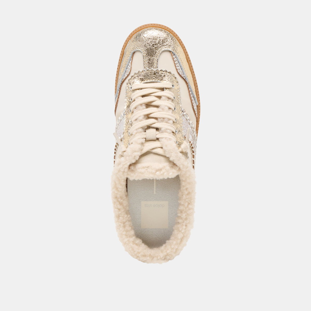 Notice Slide Plush Silver Gold Crackled Leather Sneakers | Dolce Vita
