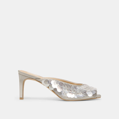 Samary Confetti Silver Satin Heels | Dolce Vita