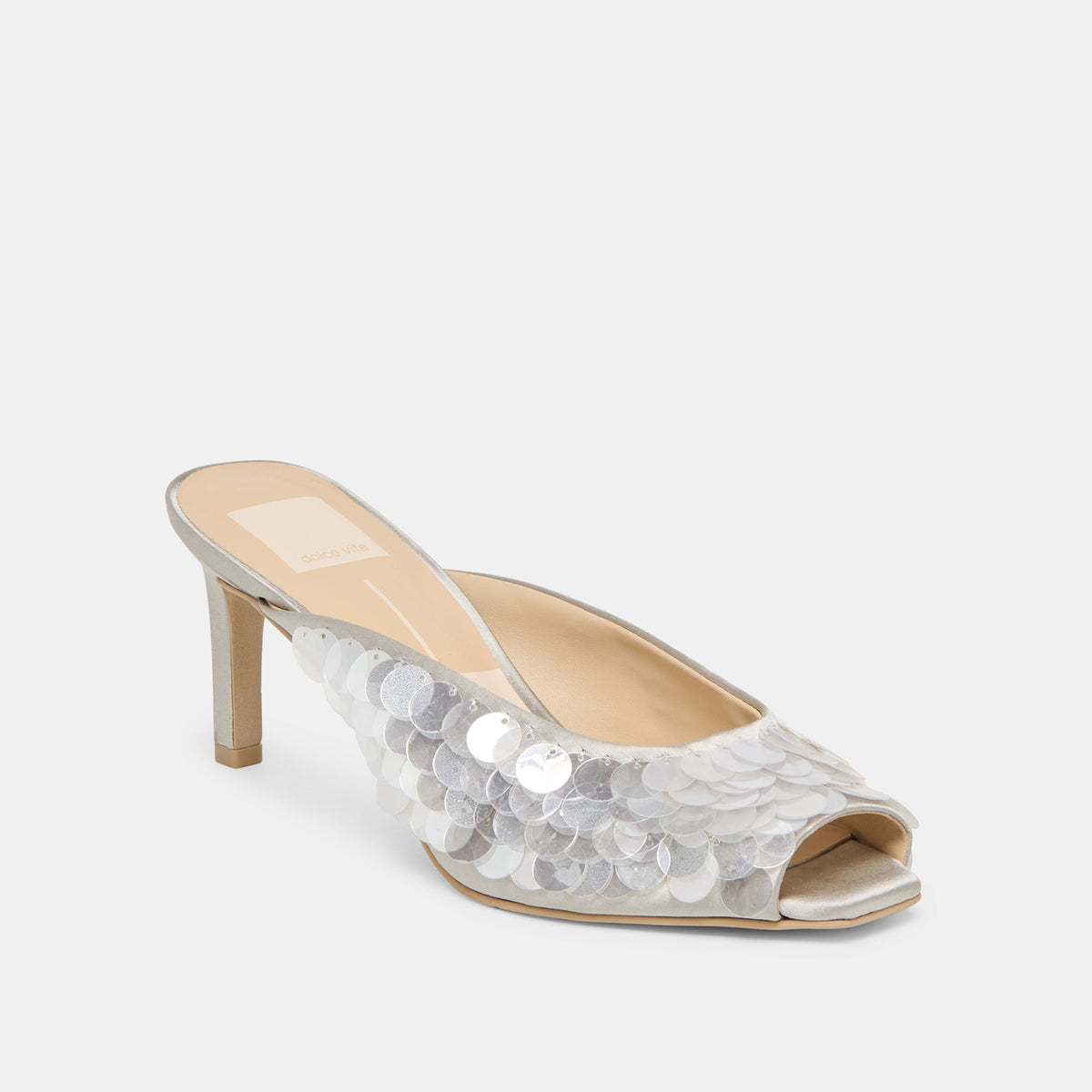 Samary Confetti Silver Satin Heels | Dolce Vita