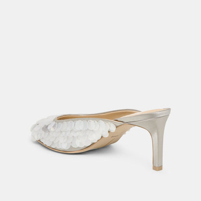 Samary Confetti Silver Satin Heels | Dolce Vita
