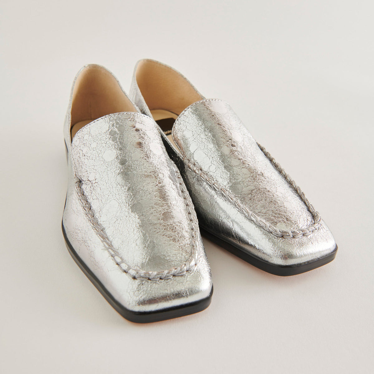 Beny Flats Silver Distressed Leather | Silver Leather Flats for Women
 – Dolce Vita | Dolce Vita