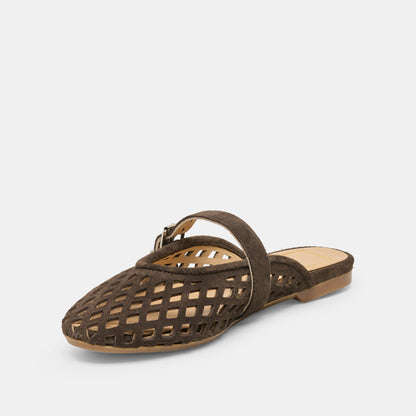 Mirian Dk Brown Suede Flats | Dolce Vita