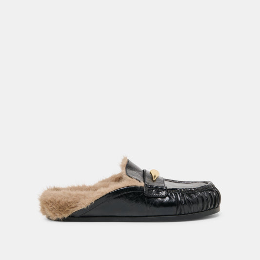 Jodero Plush Black Leather Flats | Dolce Vita
