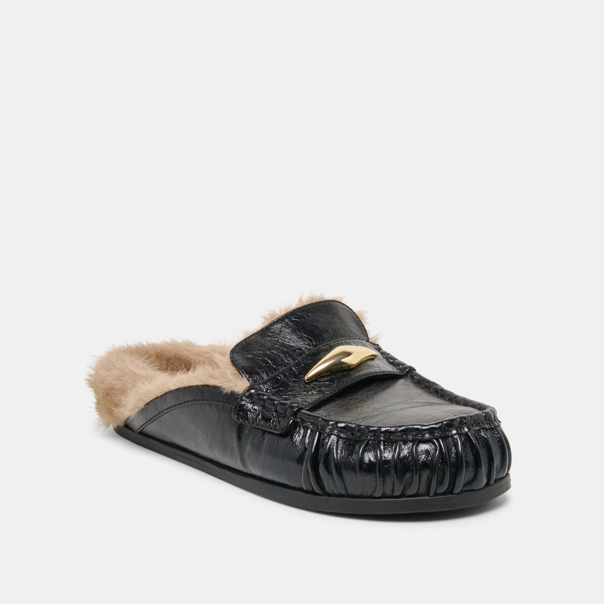 Jodero Plush Black Leather Flats | Dolce Vita