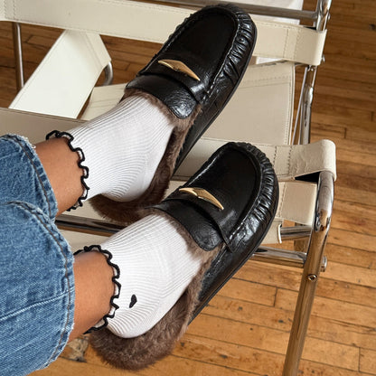 Jodero Plush Black Leather Flats | Dolce Vita