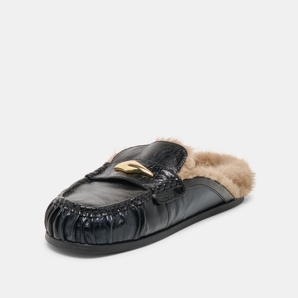 Jodero Plush Black Leather Flats | Dolce Vita