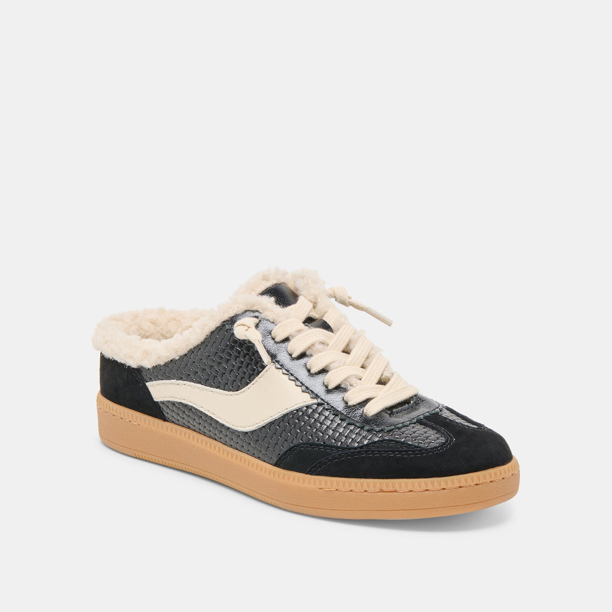 Notice Slide Plush Black Woven Leather Sneakers | Dolce Vita