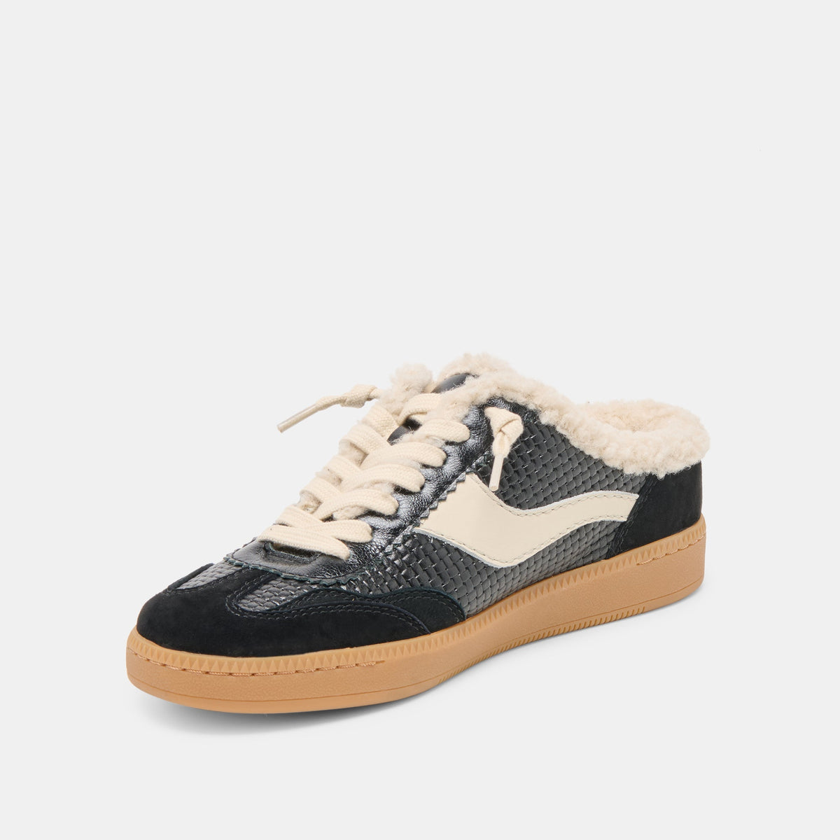 Notice Slide Plush Black Woven Leather Sneakers | Dolce Vita