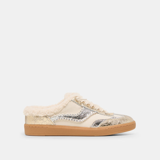 Notice Slide Plush Silver Gold Crackled Leather Sneakers | Dolce Vita