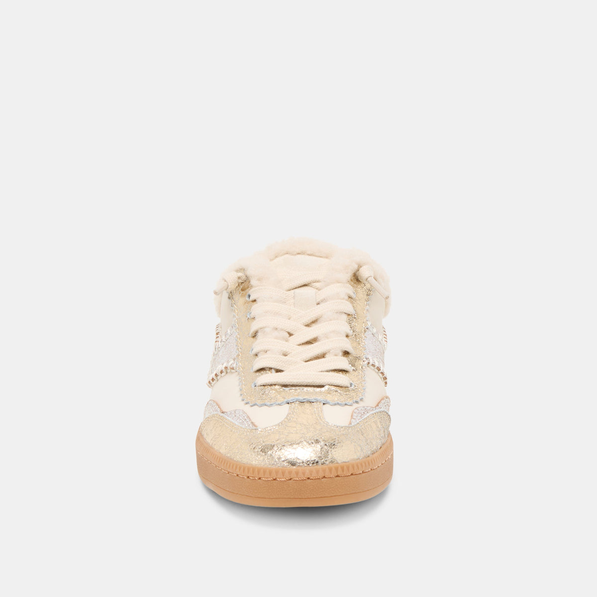 Notice Slide Plush Silver Gold Crackled Leather Sneakers | Dolce Vita