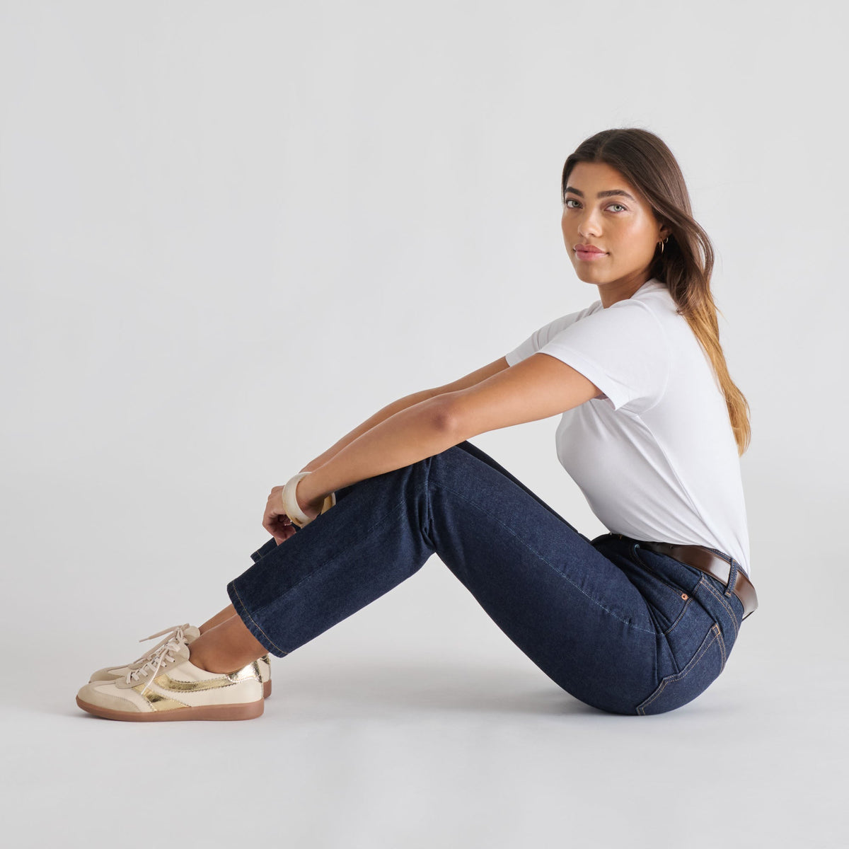Merit White Gold Leather Sneakers | Dolce Vita