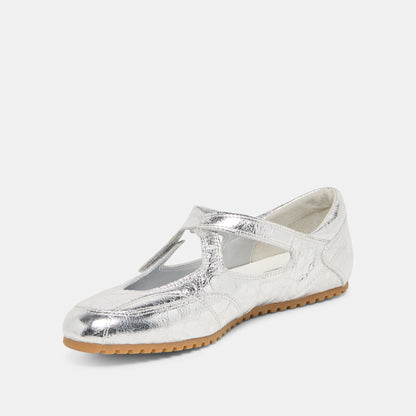 YONO Silver Distressed Leather Ballet Sneaker Flats | Dolce Vita