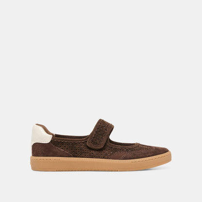 NANET Dk Brown Perforated Suede Mary-Jane Ballet Sneakers | Dolce Vita
