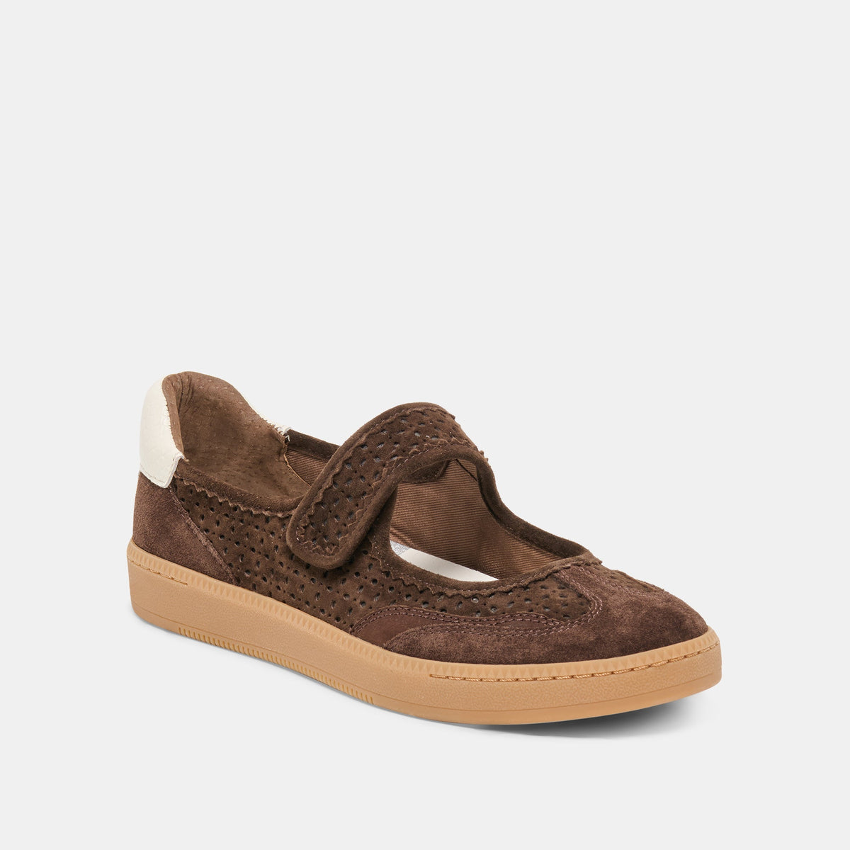 NANET Dk Brown Perforated Suede Mary-Jane Ballet Sneakers | Dolce Vita