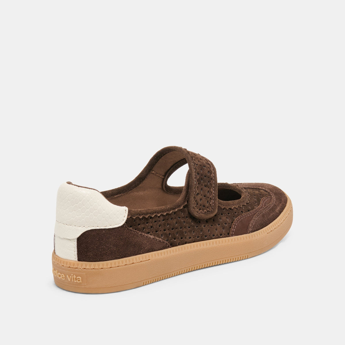 NANET Dk Brown Perforated Suede Mary-Jane Ballet Sneakers | Dolce Vita