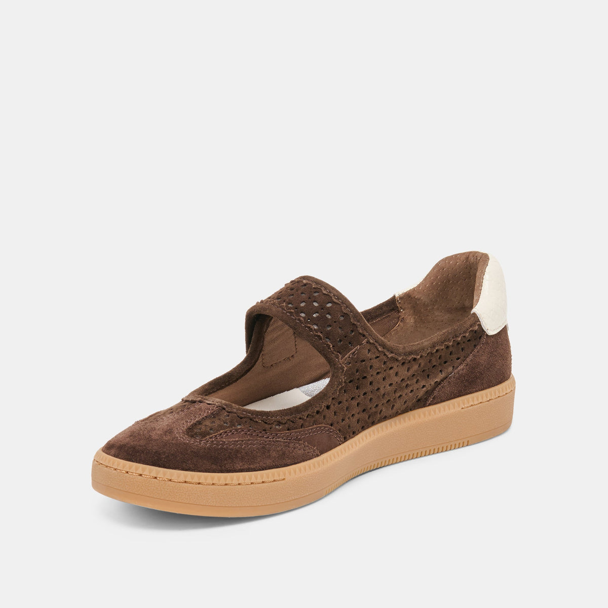 NANET Dk Brown Perforated Suede Mary-Jane Ballet Sneakers | Dolce Vita