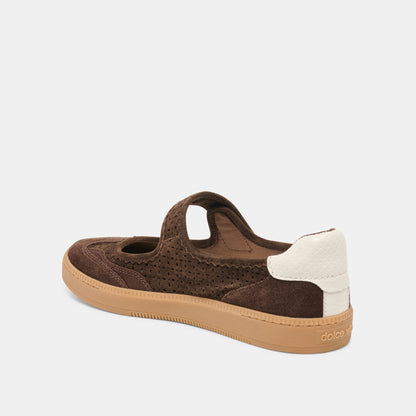 NANET Dk Brown Perforated Suede Mary-Jane Ballet Sneakers | Dolce Vita