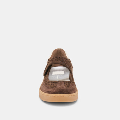 NANET Dk Brown Perforated Suede Mary-Jane Ballet Sneakers | Dolce Vita