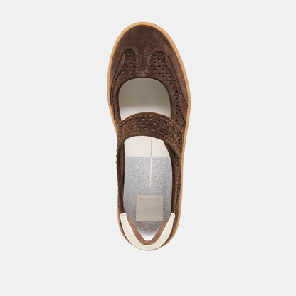 NANET Dk Brown Perforated Suede Mary-Jane Ballet Sneakers | Dolce Vita