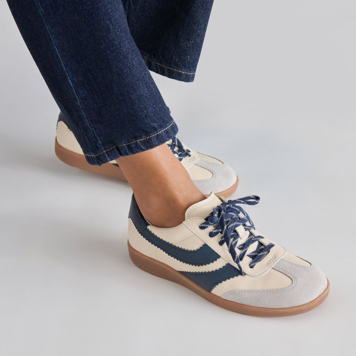Merit White Navy Leather Sneakers | Dolce Vita