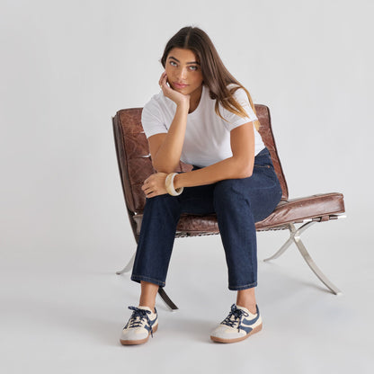 Merit White Navy Leather Sneakers | Dolce Vita