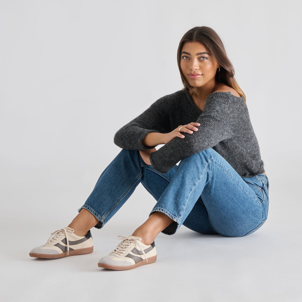 Merit White Grey Leather Sneakers | Dolce Vita