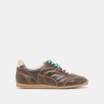 Laini Brown Distressed Leather Sneakers | Dolce Vita