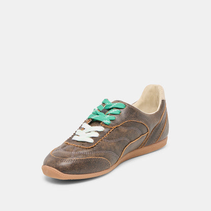 Laini Brown Distressed Leather Sneakers | Dolce Vita