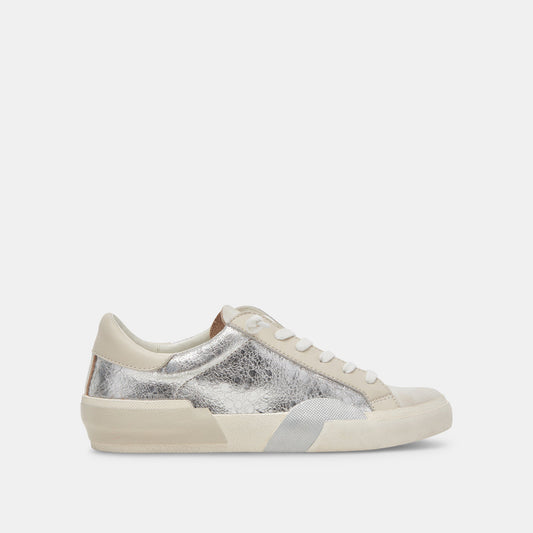 Zina Sneakers Chrome Distressed Leather | Chrome Leather Sneakers
 – Dolce Vita | Dolce Vita