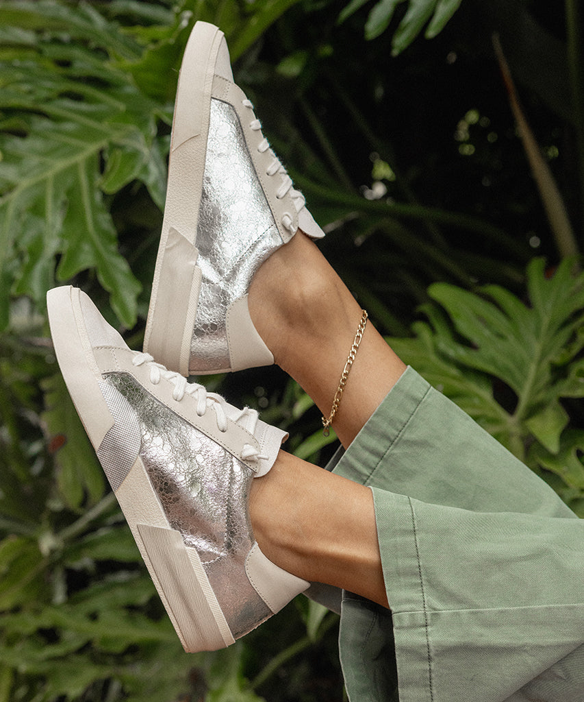 Zina Sneakers Chrome Distressed Leather | Chrome Leather Sneakers
 – Dolce Vita | Dolce Vita