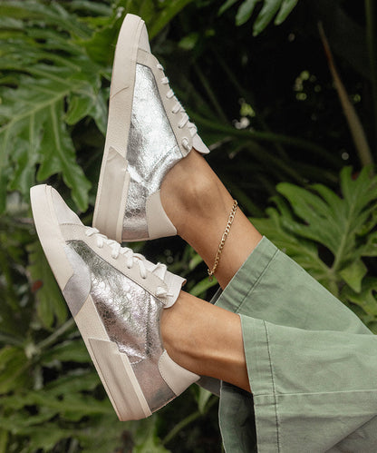Zina Sneakers Chrome Distressed Leather | Chrome Leather Sneakers
 – Dolce Vita | Dolce Vita