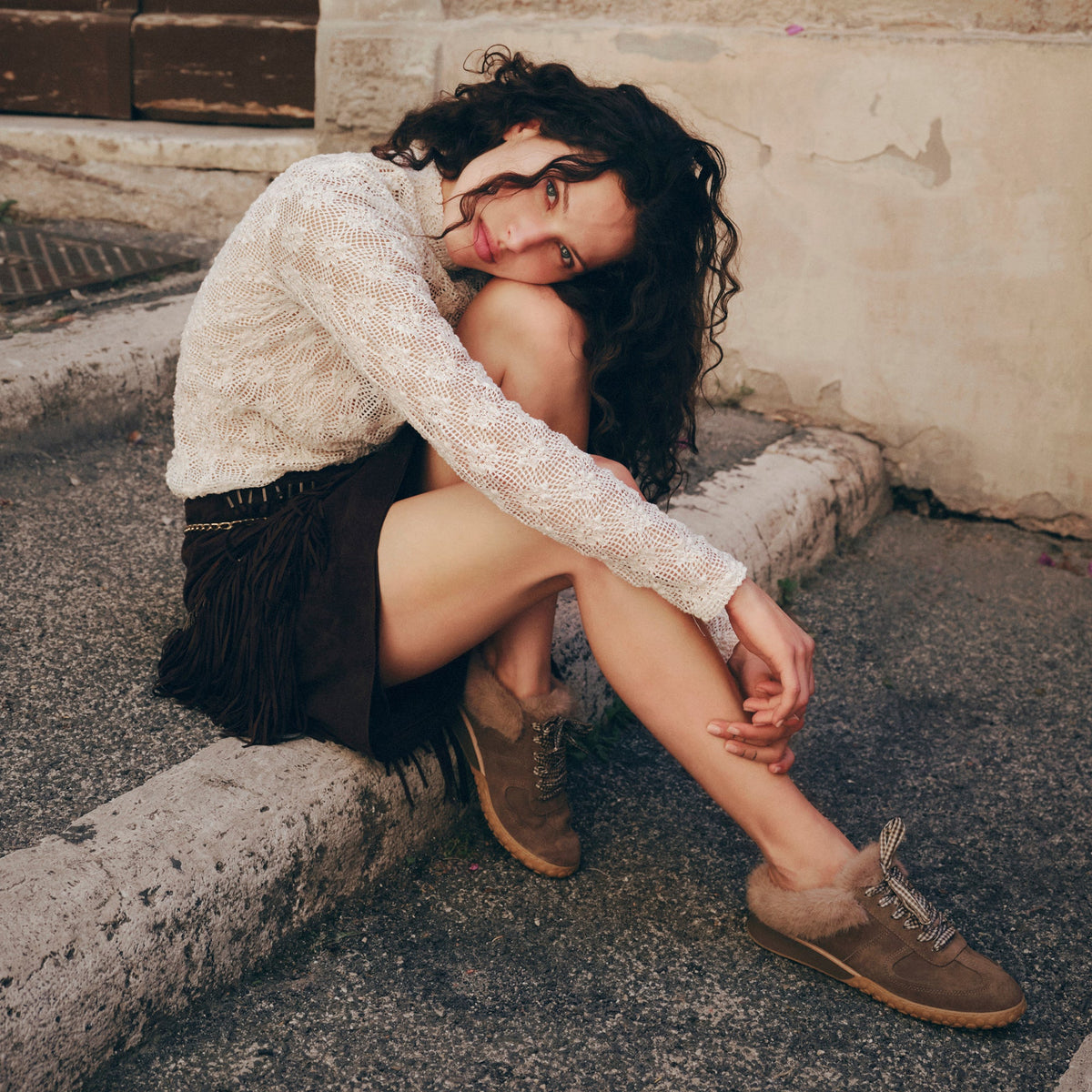 Izzey Plush Olive Suede Sneakers | Dolce Vita