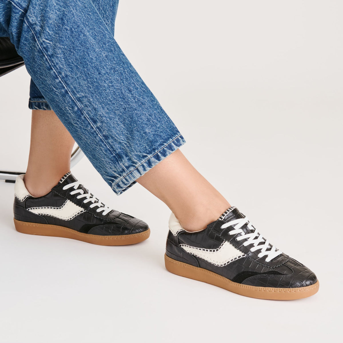 NOTICE STITCH SNEAKERS NOIR CROCO EMBOSSED LEATHER
 – Dolce Vita | Dolce Vita