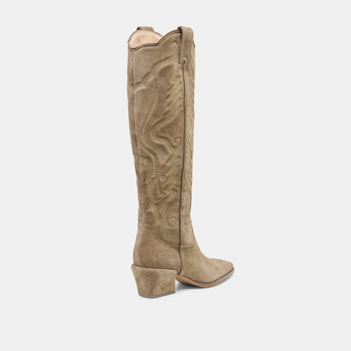 LUNI Taupe Suede Knee-High Pointed Toe Western Boots | Dolce Vita