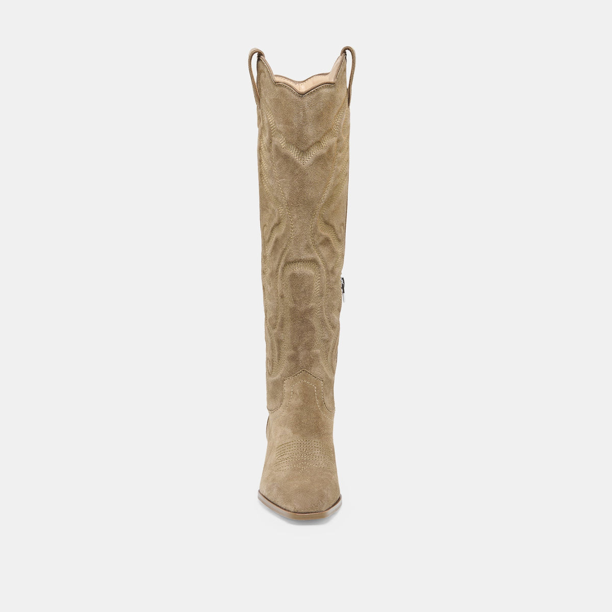 LUNI Taupe Suede Knee-High Pointed Toe Western Boots | Dolce Vita