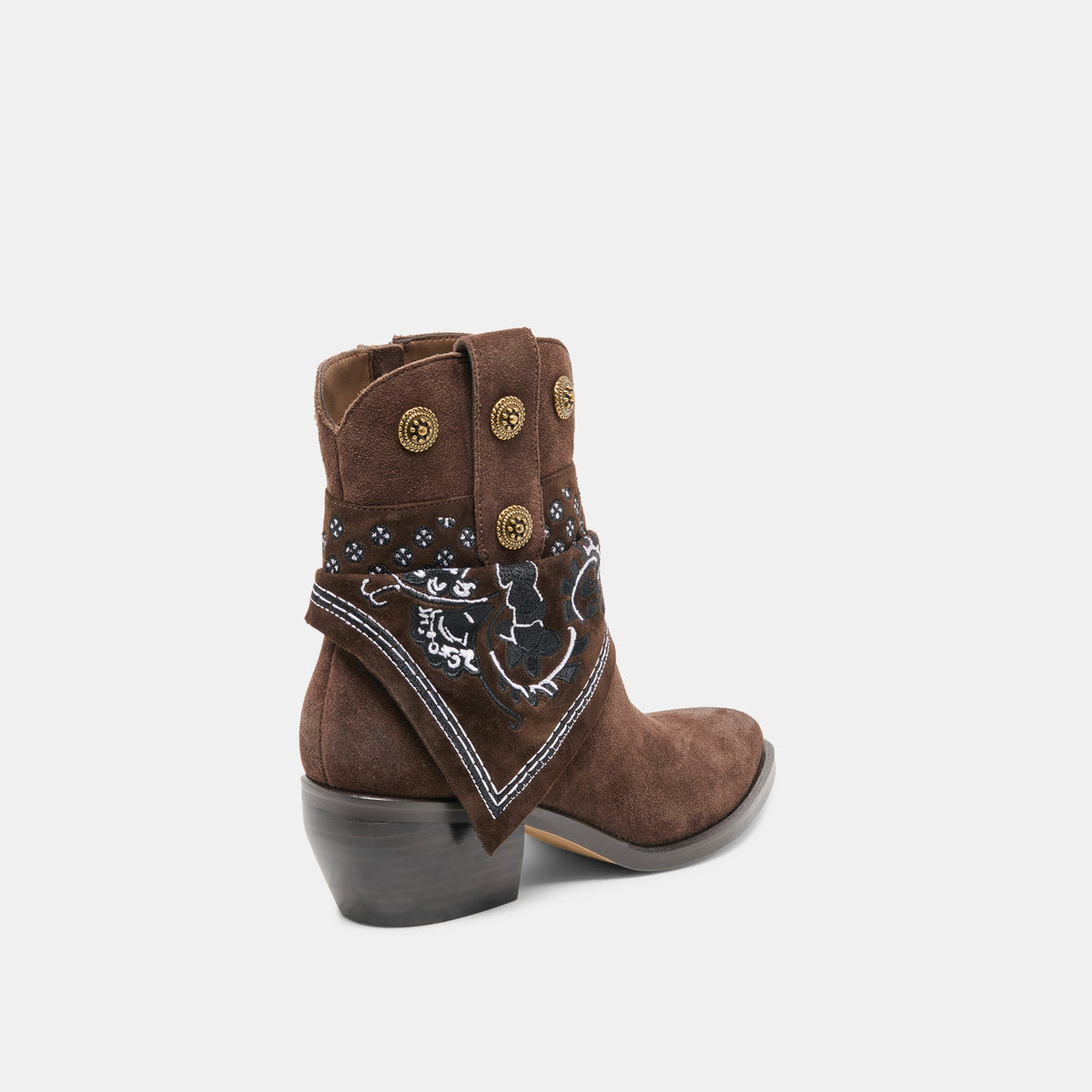 MEKALA Dk Brown Suede Pointed-Toe Ankle Western Boots | Dolce Vita
