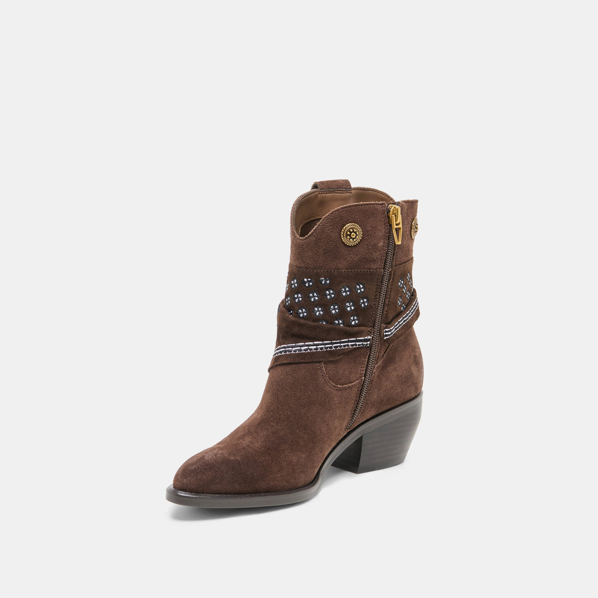 MEKALA Dk Brown Suede Pointed-Toe Ankle Western Boots | Dolce Vita