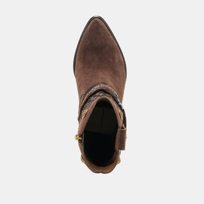 MEKALA Dk Brown Suede Pointed-Toe Ankle Western Boots | Dolce Vita