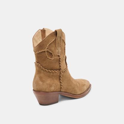 RUDO Lt Brown Suede Western Pointed-Toe Ankle Boots | Dolce Vita