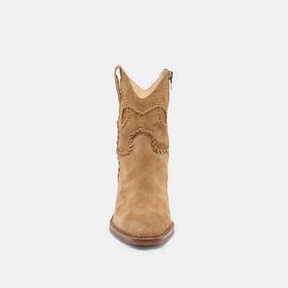 RUDO Lt Brown Suede Western Pointed-Toe Ankle Boots | Dolce Vita