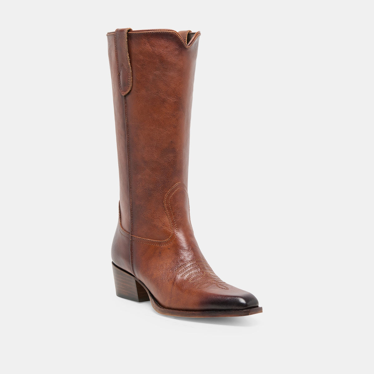 VIGLA Chestnut Leather Pointed-Toe Western Boots | Dolce Vita