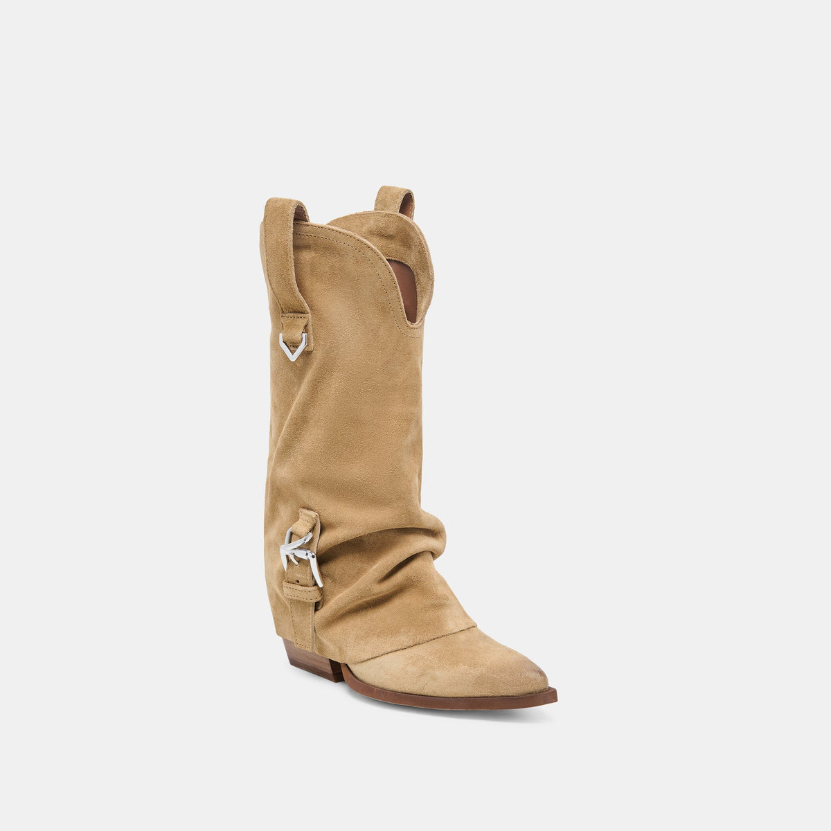 ROGUE Camel Suede Mid-Calf Western Slouch Boots | Dolce Vita