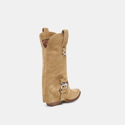 ROGUE Camel Suede Mid-Calf Western Slouch Boots | Dolce Vita