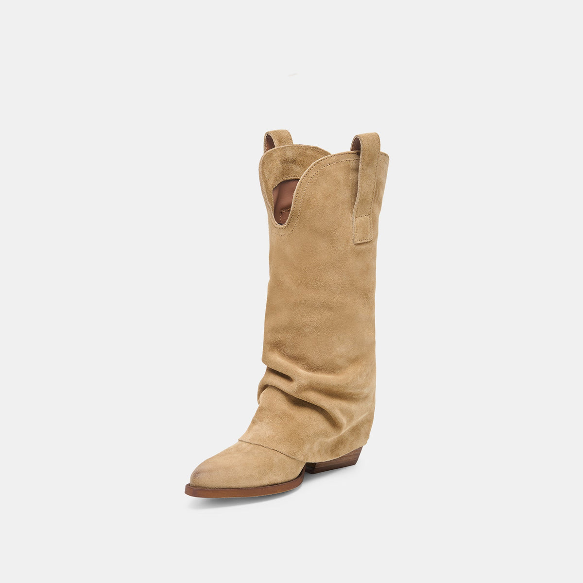 ROGUE Camel Suede Mid-Calf Western Slouch Boots | Dolce Vita