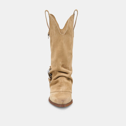 ROGUE Camel Suede Mid-Calf Western Slouch Boots | Dolce Vita